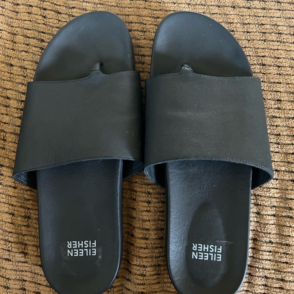 Eileen Fisher Black Leather Slide Sandals